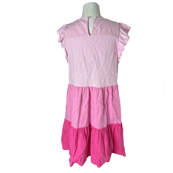 J Crew Linen Blend Ruffle sleeve tiered mini dress - Picture 5 of 8